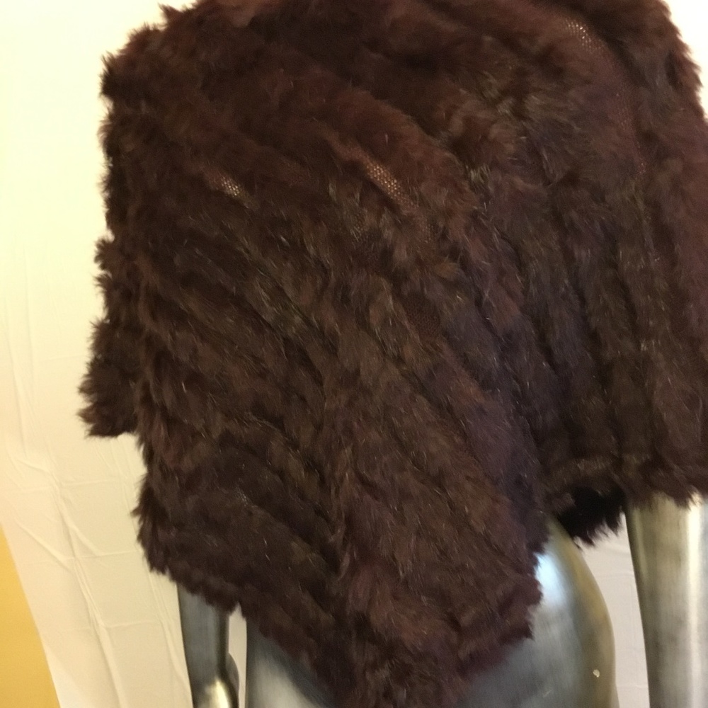 ADRIENNE LANDAU merlot colored Rabbit Fur Poncho